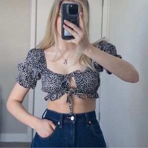 Topshop Black and White Patterned Crop Top